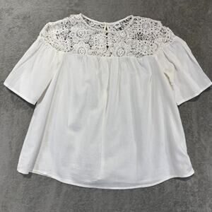 Old Navy Blouse Embroidered Lace Trimmed White Womens Medium Peasant Cottagecore